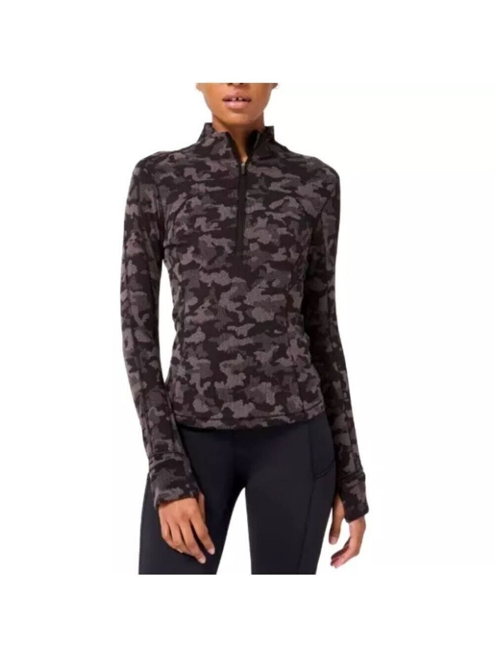 Lululemon Run Briskly 1/2 Zip Rulu in Heritage Camo Jacquard Black Lunar Rock 4
